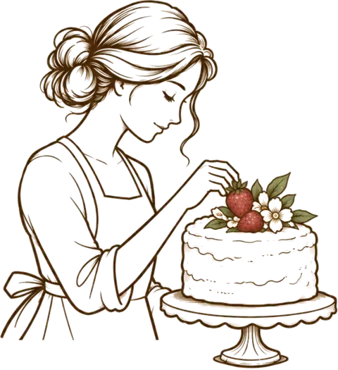 Dibujo de Juliette poniendo fresas sobre una torta